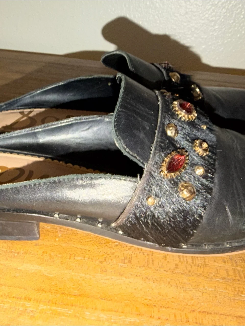 Sam Edelman Black Leather Embellished Fringe Loafers